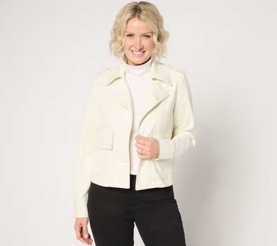Me by Jennie Garth Faux Suede Jacket with Utility Details Natural L New