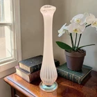 Fenton Pedestal Swung Glass Vase Blush Pink Iridescent 8" Tall Ribbed