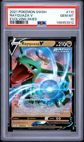 2021 POKEMON SWORD & SHIELD EVOLVING SKIES #110 RAYQUAZA V PSA 10