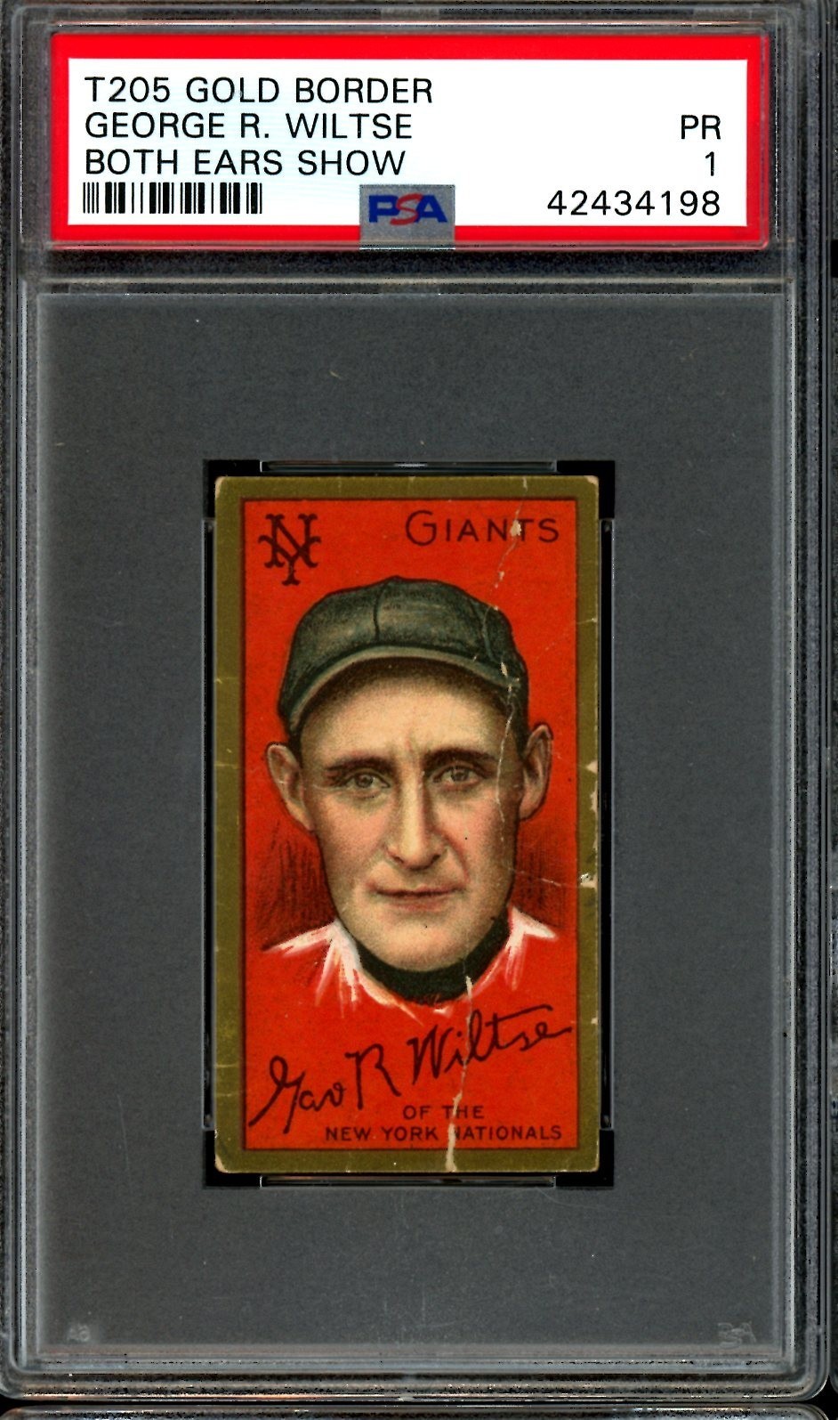 1911 T205 Gold Border Baseball George R. Wiltse Both Ears Show PSA 1