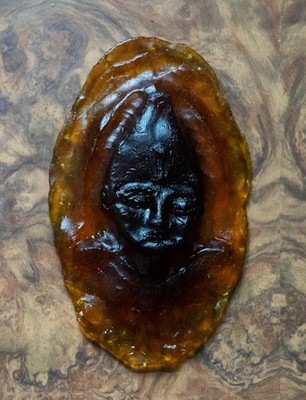 Vintage Glasguss / Wandrelief - Tribal / Primitive Style Gesicht Motiv