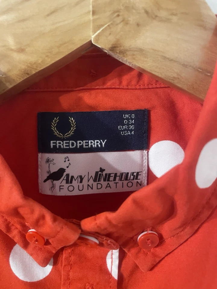 Fred Perry Amy Winehouse Polka Dot Buttoned Shirt Red Size 8 Pre Owned - Image 2 of 4