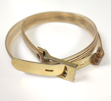 Vtg 70s Womens Skinny Narrow Striped Belt Gold Buckle