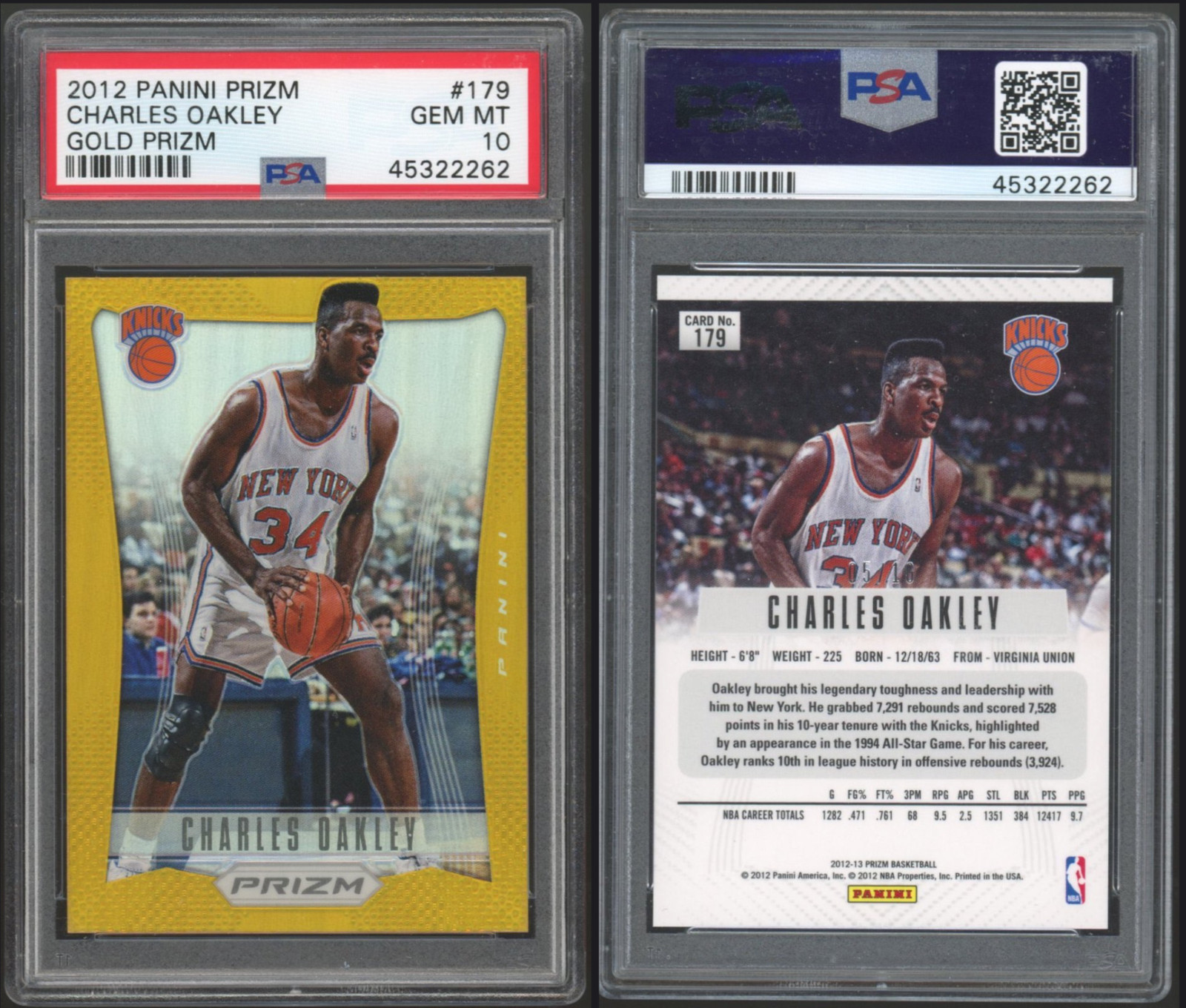 2012 Prizm • Charles Oakley #179 • Gold Prizm • PSA 10