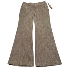 Express Editor Flare Pants Brown Women 8R LowRise Wide Waistband NWT Herringbone