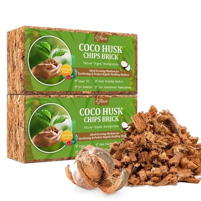 Coco Chips Plant Substrate Coconut Husk Brick Organic Mulch 2 Pack 2.2lb