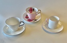 Shelley China collection 3 sets of cups+saucers different shapes vintage c1950s