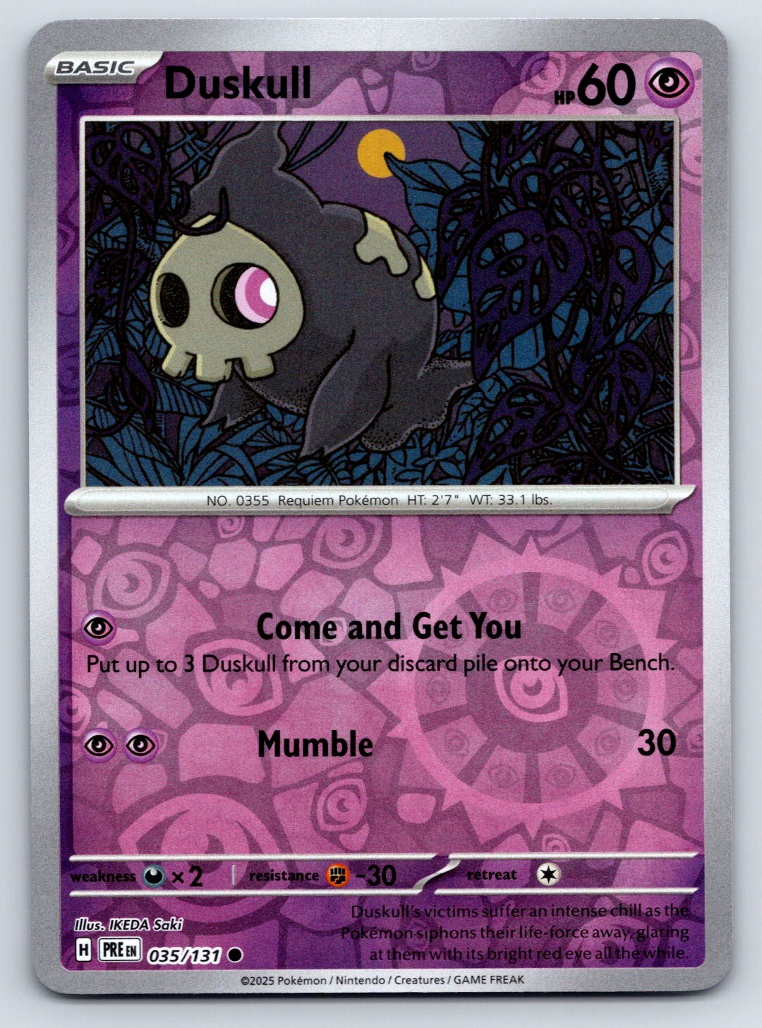 Duskull Reverse Holo Common Pokemon SV: Prismatic Evolutions 035/131 NM