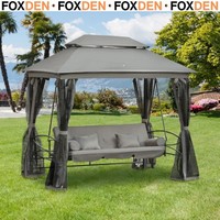 3 Seater Swing Chair 3-in-1 Convertible Garden Swing Seat Bed Gazebo Patio Bench
