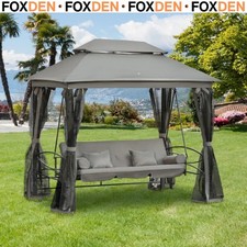 Image of 3 Seater Swing Chair 3-in-1 Convertible Garden Swing Seat Bed Gazebo Patio Bench