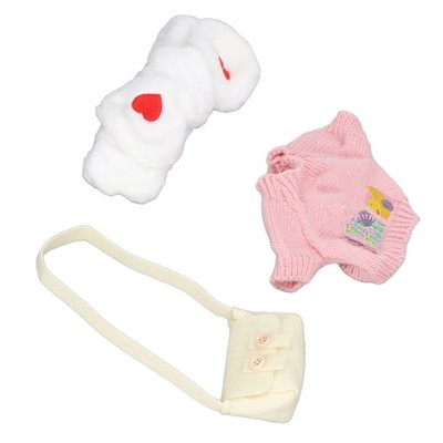 3 Piece Set Duck Plush Toy Clothes DIY White Heart Headband Pink Sweater Bag NEW