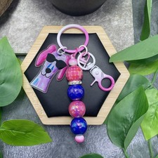 5.5 Stainless Steel Dog Puppy Acrylic Bead Keychain Purse Backpack D165