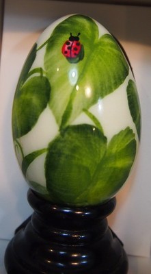 The Egg Man Solid Wood Hand Painted Egg by Alan Traynor Ladybug Floral Design