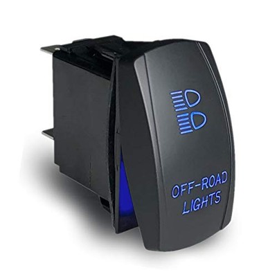 LED Rocker Switch ONOff 20A 12V DC 5Pin Jumper Wires Laser Etched Blue Auto