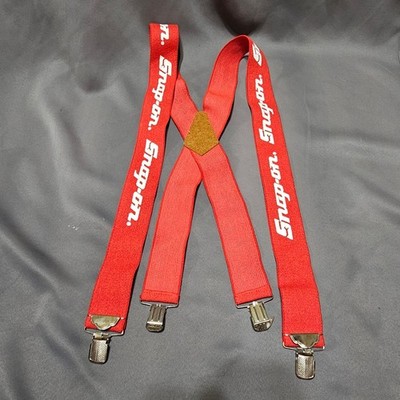 Vintage Snap-on Tools Red X-Back Suspenders Leather Eagle Patch Heavy Duty Clips