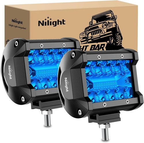 LED Light Pod Blue 4 Inch 2PCS Flood Spot Combo for Off-Road Vehicles Boats - Picture 3 of 10