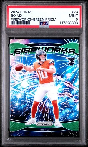 2024 PANINI PRIZM FIREWORKS GREEN PRIZM #23 BO NIX ROOKIE RC PSA 9