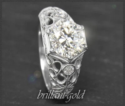 2,12ct Diamant Jugendstil Design Solitär Ring, 2ct Altschliff Brillant, 585 Gold - Bild 1 von 4