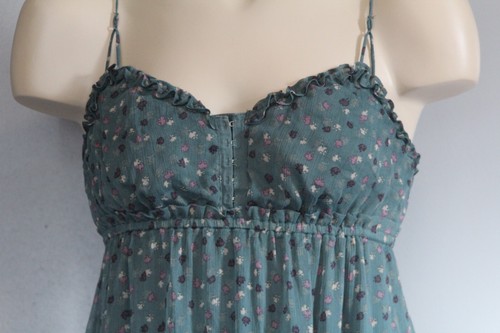 American Eagle Short Sundress 6 Cami Strap Flounce Ruffle Green Floral USED EX - Picture 4 of 21