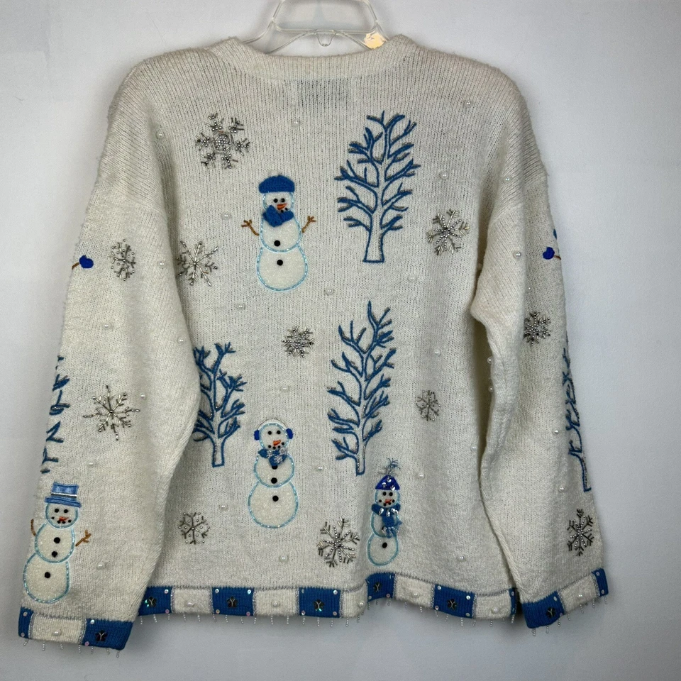 Design Options开衫毛衣女式L雪人刺绣串珠新假日 — 第 2/4 张图片