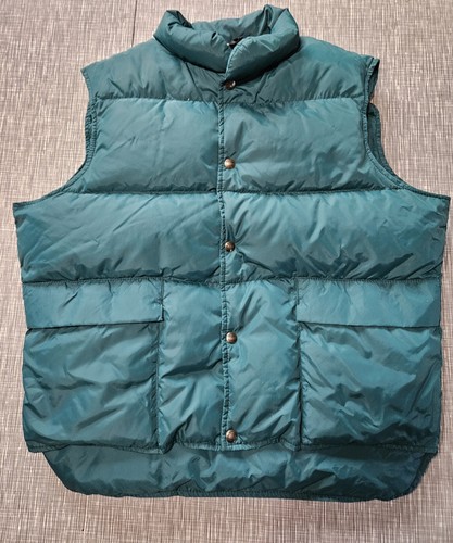 Vtg Woolridge Puffer Down Filled Vest Size Large Spruce Teal Snap Front Hiking