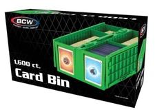 BCW 1600 Count Green Plastic 2-Row Collectible Trading Card Bin with Hinged Lid