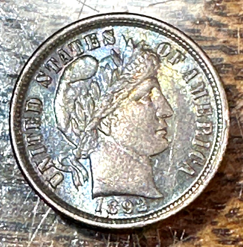 1892 Barber Dime Very Choice AU Superb Original Toning CHRC