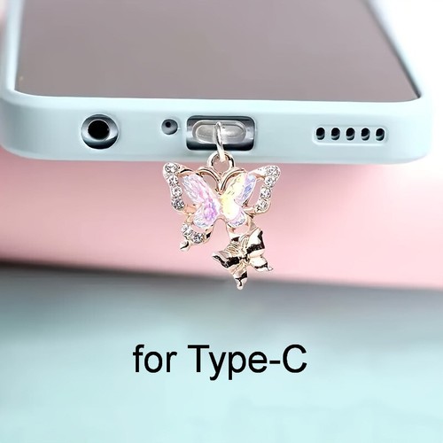 1PC Phone Dust Plug Pendant Butterfly With Artificial Diamonds Accessory Dec _tm - Zdjęcie 9 z 13