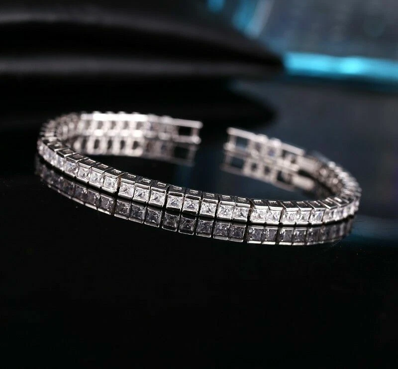 AMAZING Women's 14KT White Gold Finish Princess Cut Diamond Tennis Bracelet 5ct - Image 2 of 4