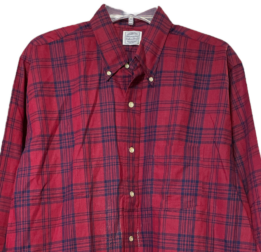 Vintage Bloomingdales Mens Store Red Plaid Linen? Button Shirt Size