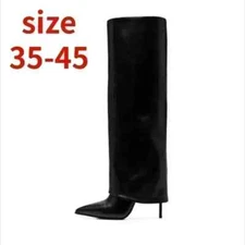 New Fashion Leather Knee Pants Boot for Elegant Pointed High Heels Big Size Shoe