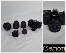 Canon AE-1 Film Camera with 6 Lenses SOLD AS LOT Untested J2207