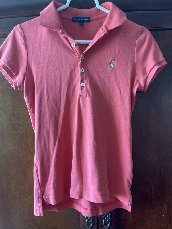 Ralph Lauren Girls S/S Collared Polo Shirt Size S/P Coral/lt Reddish