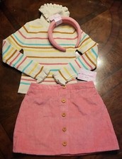 NEW Girls TOMMY BAHAMA 3 Piece Set Corduroy Skirt Turtleneck Headband S 5/6 PINK