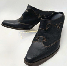 Vintage Blue Leather Suede Cowboy Slip On Mules Western Bootie Womens Size 7