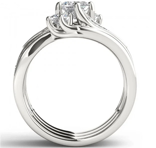 Hermoso conjunto de anillos de boda para mujer 935 Argentium plata blanca circonita cúbica Foto 4 de 4