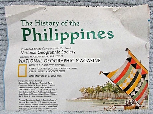 Old 1986 National Geographic Vintage History of the Philippines Map FREE S/H