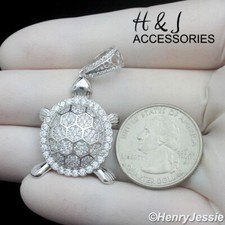 MEN WOMEN SOLID 925 STERLING SILVER ICY CZ 3D LUCKY TURTLE PENDANT ASP477
