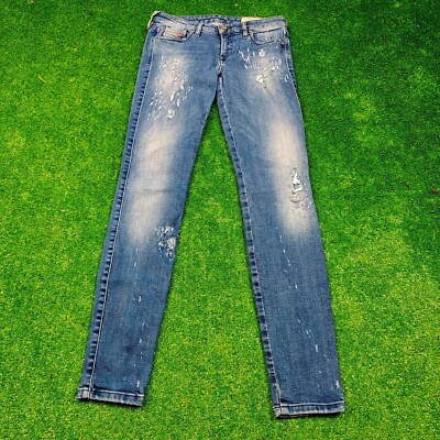 Diesel Gracey Jeans Damen 27 Zip Super Slim Skinny Low Waist Used Denim