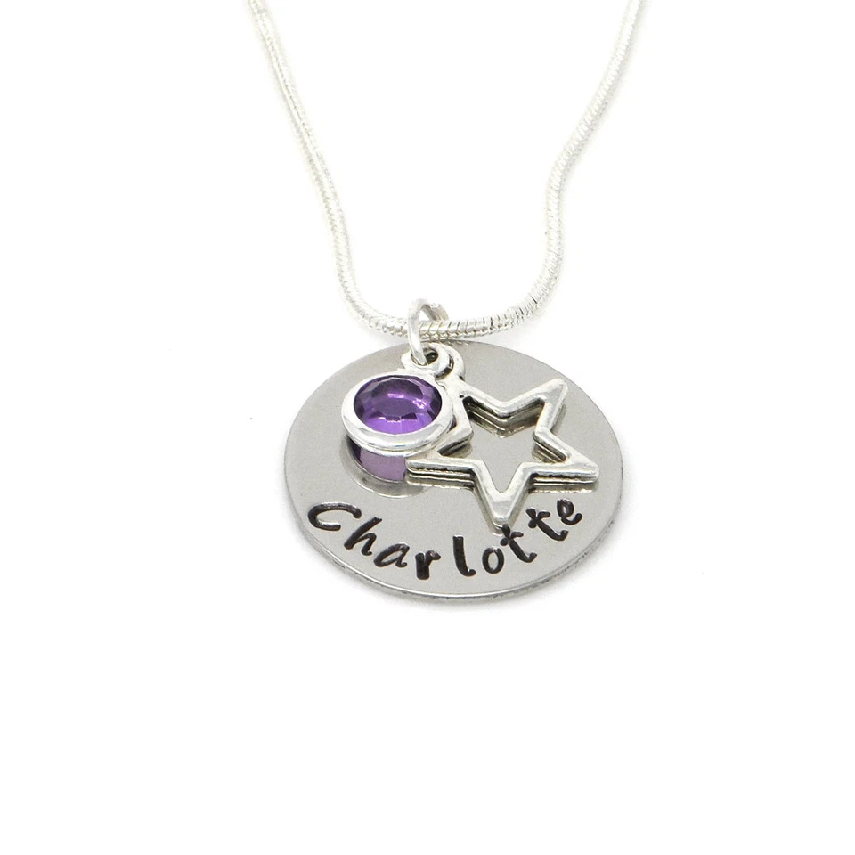 Personalised Childs Necklace with Birthstone and Star - Gift Boxed - For Girls
