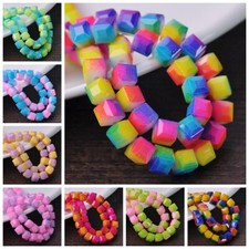 Rainbow Coated 8mm 10mm Cube Faceted Cut Opaque Glass Loose Beads lot