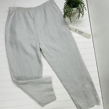 Nancy Heller 100% Linen Gray Slacks Pants Size L 12 Vintage