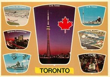 Postcard 7 Views of Toronto, Ontario, Canada - Airport, CN Tower, Ontario Place
