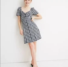 Madewell women Blue White Gingham print dress size 14 Preppy Check