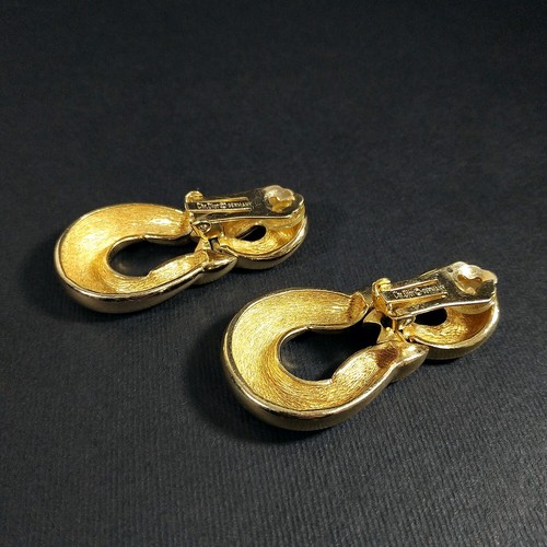 CHRISTIAN DIOR © Vintage Gold Plated Big Hinged Clip-on Earrings. Germany - Picture 5 of 10