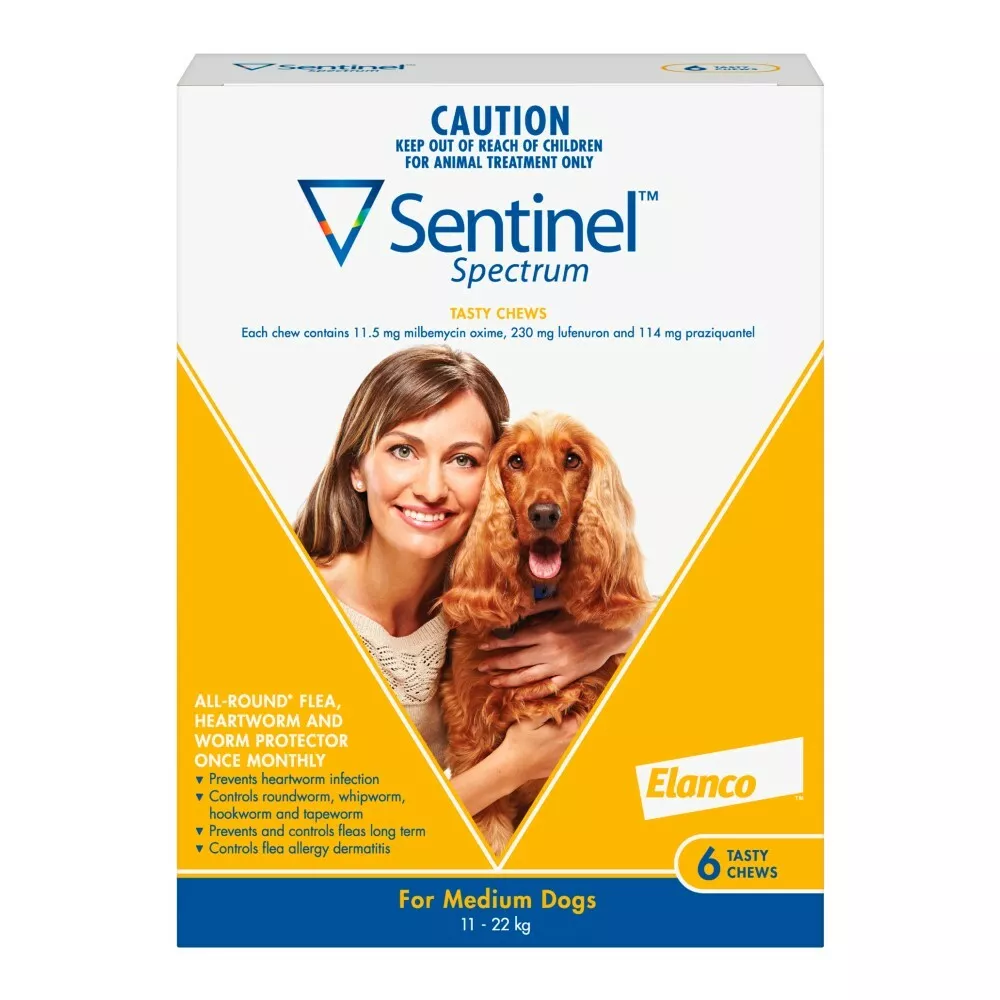 Sentinel Spectrum Chews Medium Dog Yellow Heartworm Flea Worm