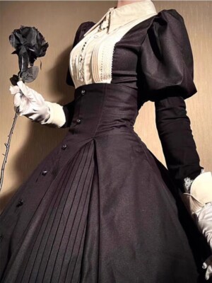 Dark Gothic Christmas Lolita Dress Shirt+Skirt Black Princess Vintage Dress  Suit | eBay