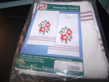POINSETTIA Tobin Stamped Embroidery Kitchen Towels w/FLOSS 20" x 28"