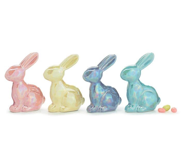 One Holiday Way Set of 4 4-Inch Hand Painted Pastel Porcelain Pearlized Bunny...