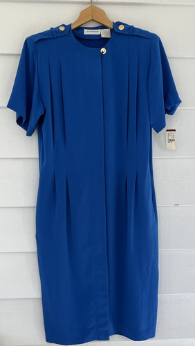 VTG 90s Liz Claiborne Blue Button Front Midi Shirt Dress Size 10 Petite NWT - Picture 1 of 15